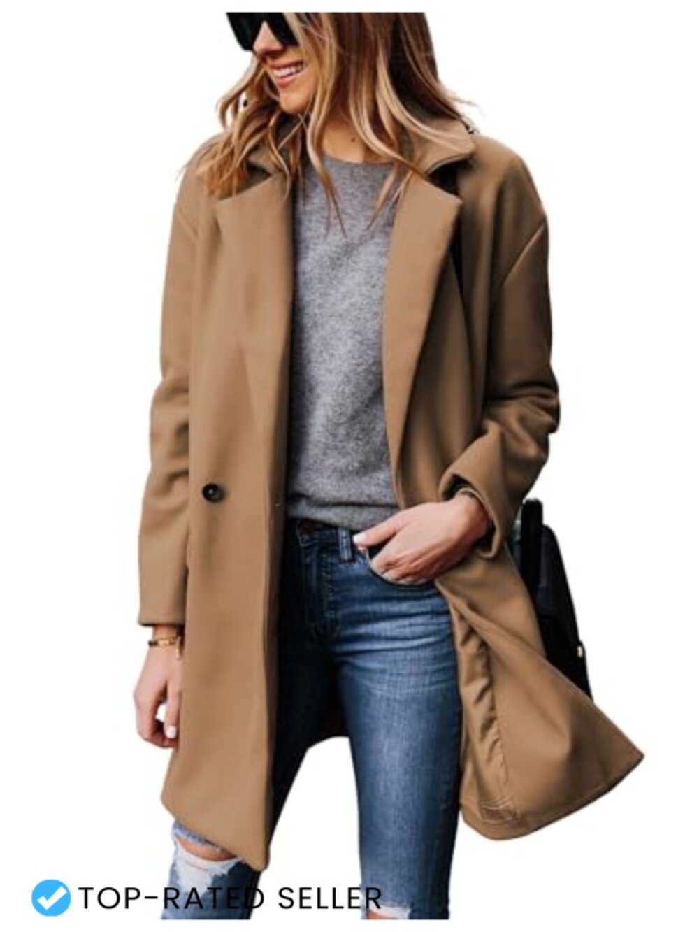 Wool Blend Notched Lapel Peacoat Single Breasted Blazer Coat